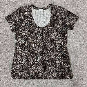 Socialite Shirt Womens Medium Brown Leopard Print Scoop Neck Stretch Top